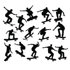 Skateboarder silhouette skateboard silhouette vector illustration - obrazy, fototapety, plakaty