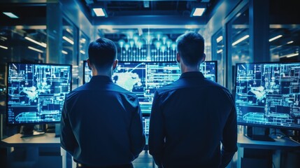 Fototapeta premium IT specialists talk about solving problems in the modern IT industry
