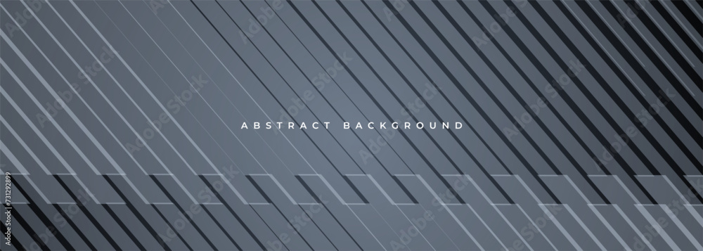 Poster Grey vector modern abstract background with 3D stripes. Stripped gray geometric corporate banner design. Wide horizontal background concept with lines pattern. Vector illustration