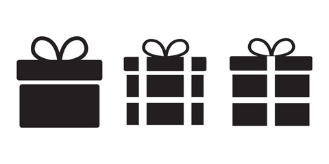 Gift box icon. Gift box for the holiday. Silhouette of boxes in black. Vector gift box symbol. Christmas gift icon.