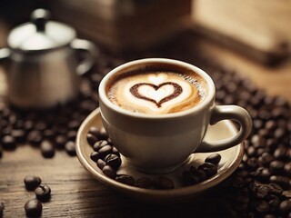 cup of coffee with beans and love heart