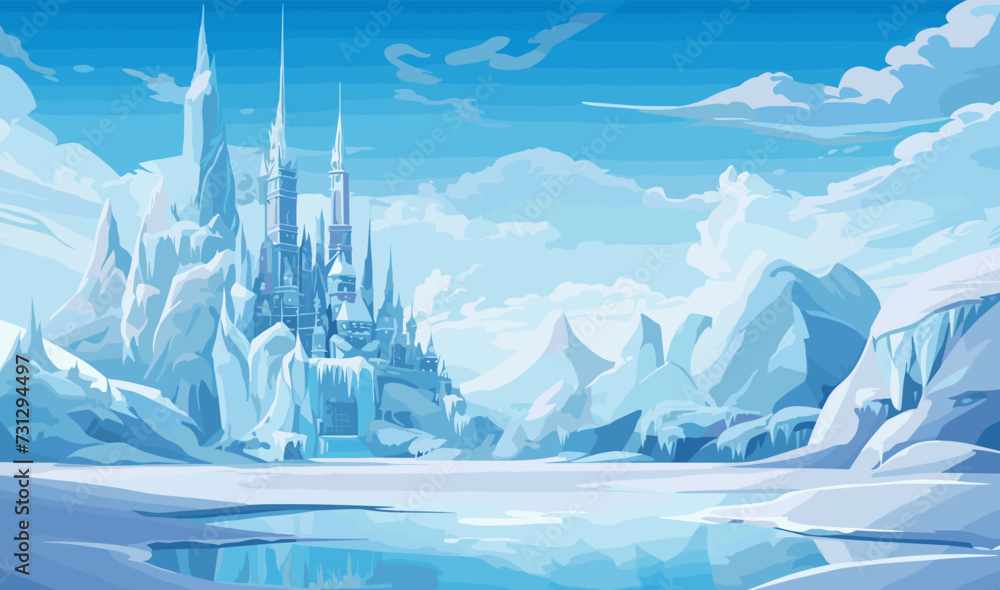 Wall mural snowy landscape with ice castle vector simple 3d isolated illustration - Wall murals