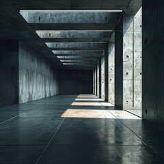 Modern Panoramic of Dark Empty Concrete Wall Room.