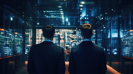 Naklejka premium IT specialists talk about solving problems in the modern IT industry