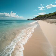 Serene Beach Escape: Pristine Shoreline with Gentle Waves