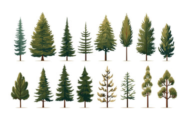 pine trees set vector flat minimalistic isolated illustration