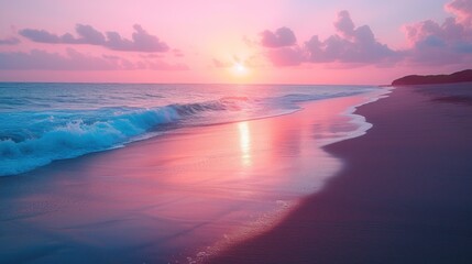 Sunset at a Serene Beach - obrazy, fototapety, plakaty