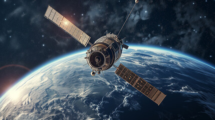 Fototapeta premium The Moon's celestial allure enhances the significance of satellite's cosmic mission