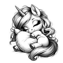 Sleeping unicorn girl sketch illustration