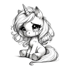 Crying unicorn girl sketch illustration