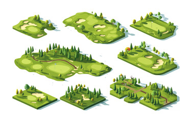 Naklejka premium golf course set isometric vector flat isolated illustration