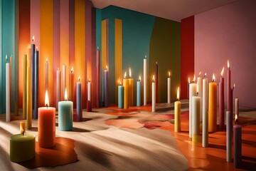 A unique arrangement of centered candles in a colorful room and adding a touch of simplicity to the mockup 