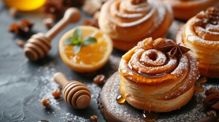 Pastries and desserts adorned with honey swirls and glazes offer a delectable feast for the senses