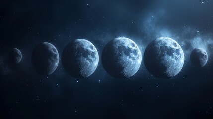 Obraz na płótnie Canvas Minimalistic moon phases and celestial elements against a dark backdrop emit a mystical glow