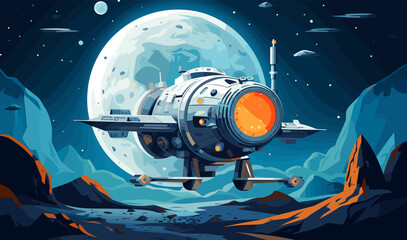 space ship on unknown planet orbit vector flat isolated illustration