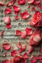 Sheet of Music With Pink Roses.  
