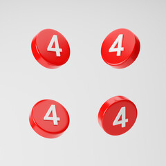 Four notification sign isolated over white background. Mockup template. 3d rendering.