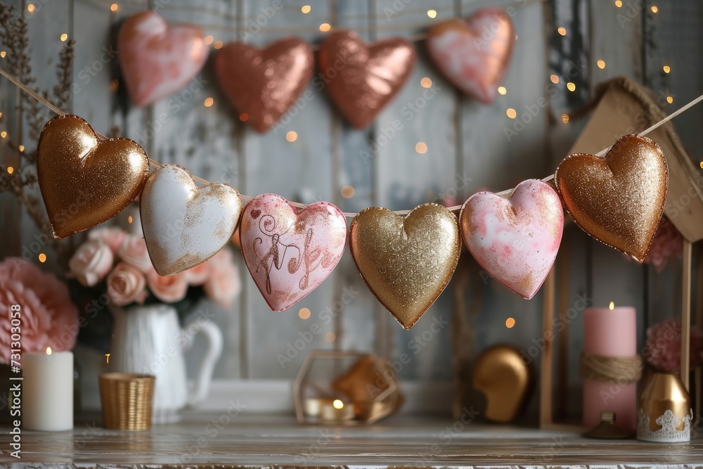 Aufkleber numerous heart-shaped objects suspended from a string, displaying a collection of love-themed orname