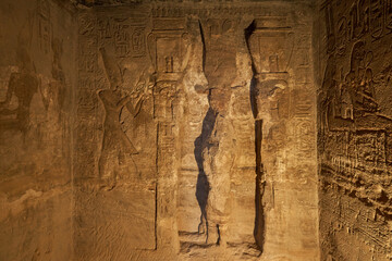 interior footage of the Great Temple of Abu Simbel, the temple of Hathor and Nefertari, also known...