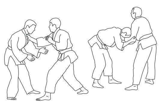 Line  sketch of sportive judoka fighter. Judoist, judoka, athlete, duel, fight, judo, isolated vector