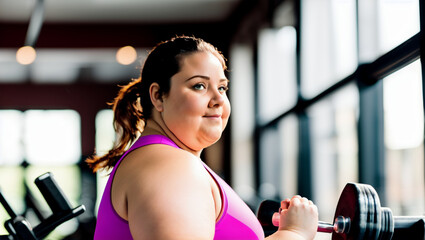 Fototapeta na wymiar Overweight female athlete exercising at the gym.
