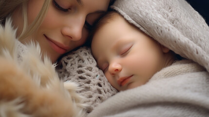Newborn baby sleeping with mother