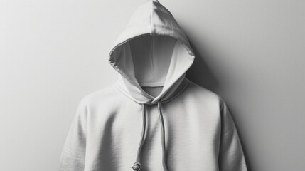 A minimalist hoodie mockup on a blank backdrop, highlighting its flawless texture and perfect fit. Show off your style with this timeless wardrobe essential.