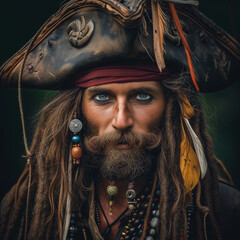 Mann mit Bart als Pirat verkleidet
