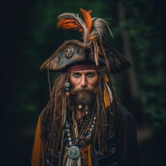 Bärtiger Mann als Pirat verkleidet