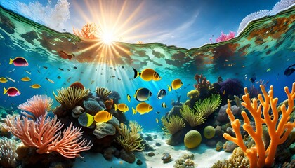 Fototapeta na wymiar an underwater ecosystem teeming with vibrant marine life emphasizing the beauty and importance of marine biodiversity generative ai