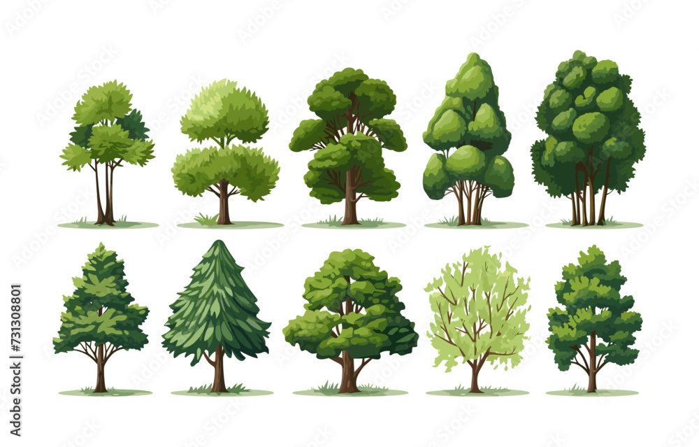 Aufkleber forest trees set isolated vector style with transparent background illustration