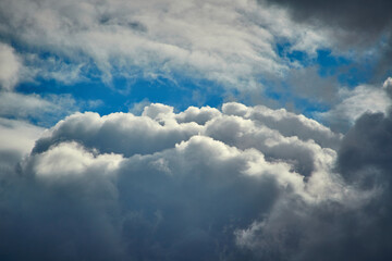 View inside a cloud at altitude, cloud and sky through the cloud, inside a cumulus cloud