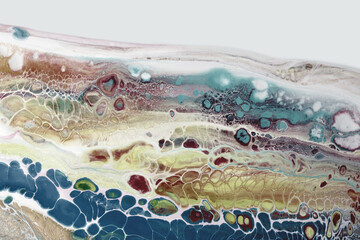 Acrylic pour flow painting colors blots. Marble texture. Abstract background.