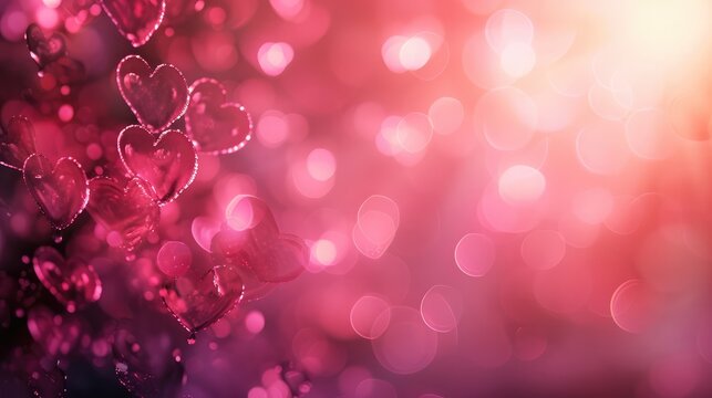 Valentine's day abstract background . Romantic pink glow defocused hearts.