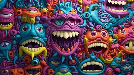 Cartoon Monster Illustration.Cute and Funny Cartoon Alien