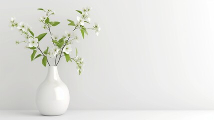 White Flowers in Vase in Plain White Room: Space for Text and Logos