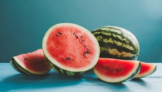 sweet watermelon fruit on a blue background summer aesthetic wallpaper