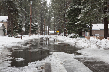Flooded neighborhood during atmospheric river rain on snow event.  