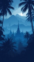 Fototapeta na wymiar blue tone Thai culture sakonnakhon minimalist background image for cellphone, mobile phone, ios, android.