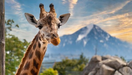 photography of a giraffe at the zoo in vienna on a clear day website header creative banner copyspace image - obrazy, fototapety, plakaty