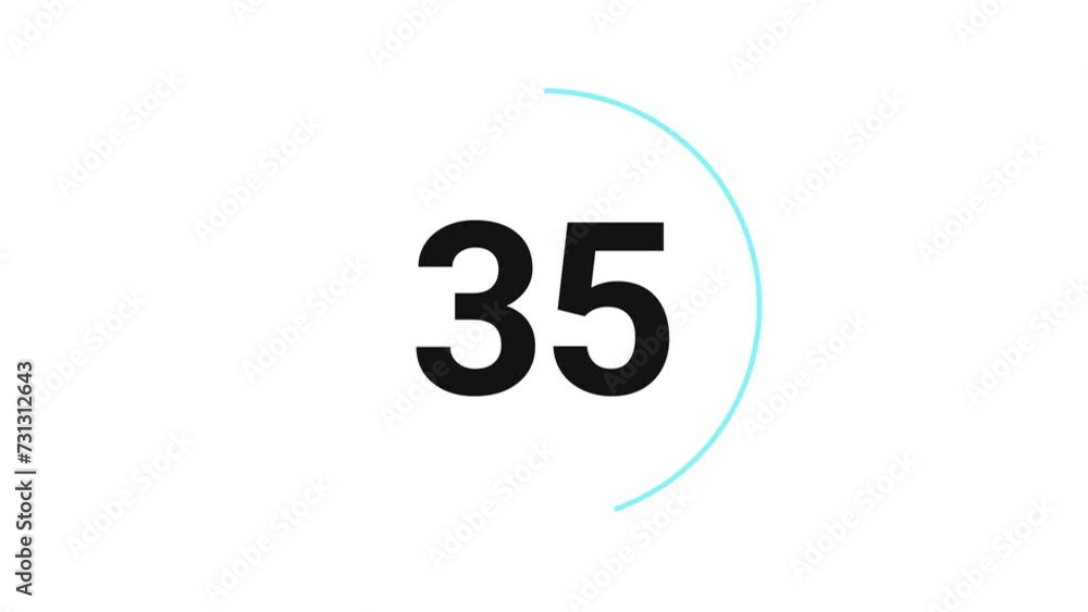 Poster stylish 40 seconds pale blue and black countdown timer on white bg. circle shaped smooth animated in