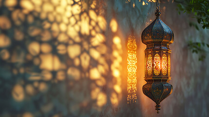 Fototapeta na wymiar Islamic background, Traditional lantern light lamp Islamic Decoration concept image