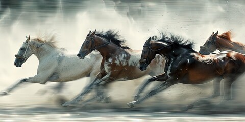 Horse racing concept with stallions running with great strength and speed