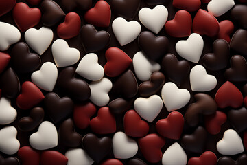 Red, white, and brown heart-shaped chocolates.