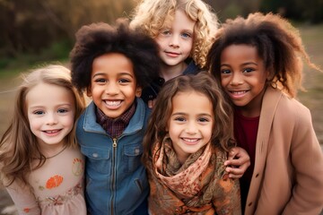 Fototapeta premium This group of children has diverse cultures from various countries