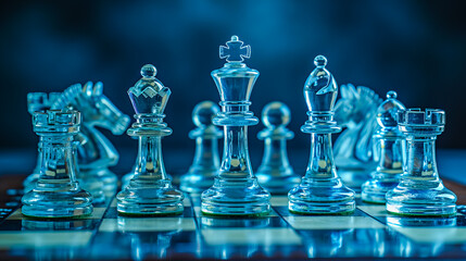 Glass Chess. Transparent Chessboard