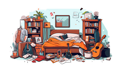 Messy room isolated vector style on isolated background illustration