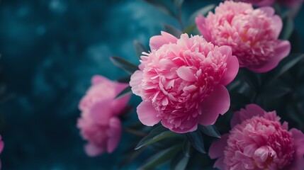 Obraz premium Vibrant pink peonies in full bloom, lush floral display, nature themed image created by AI.