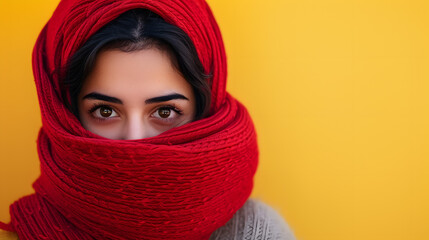 Woman Wearing Red Scarf Over Her Head