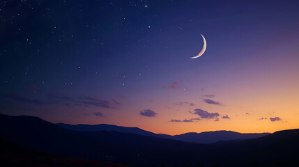 Obraz na płótnie Canvas Sky night stars and moon, islamic night,sunset